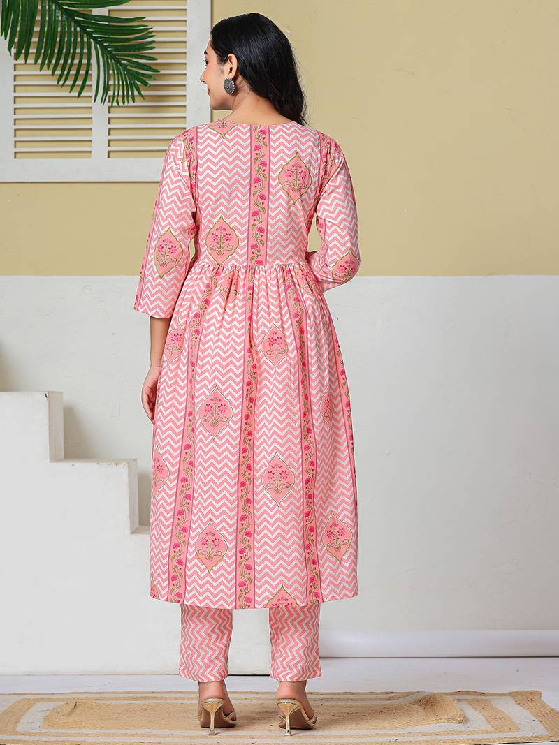 Yufta pink pure cotton maternity kurta pant with dupatta set