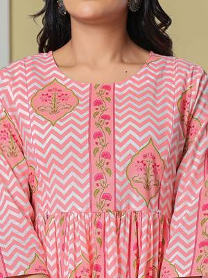 Yufta pink pure cotton maternity kurta pant with dupatta set 4