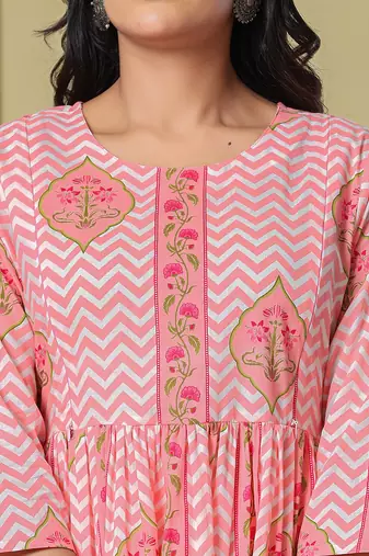 Yufta pink pure cotton maternity kurta pant with dupatta set