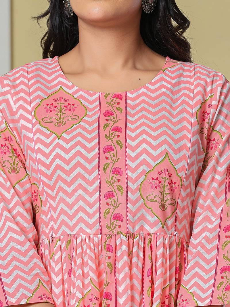 Yufta pink pure cotton maternity kurta pant with dupatta set