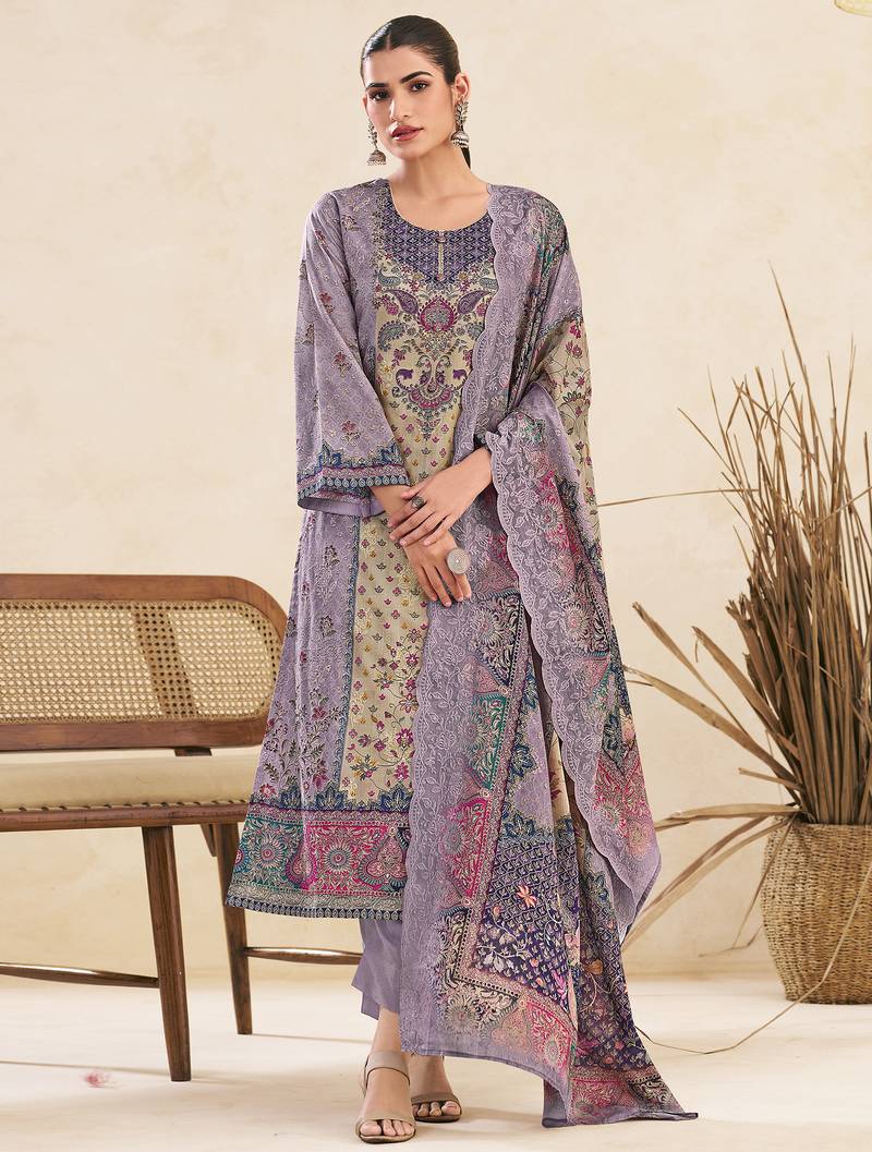  lavender lawn cotton digital printed dress material