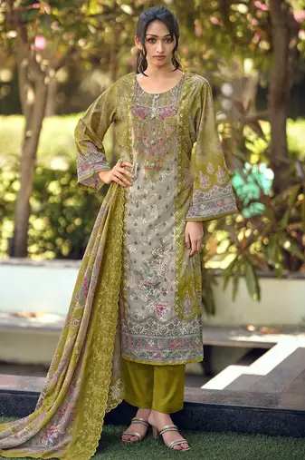 green lawn cotton digital printed dress material