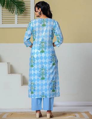 blue cotton straight kurta pant dupatta set 3
