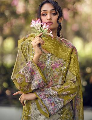 green lawn cotton digital printed dress material 2