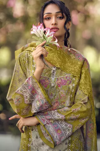 green lawn cotton digital printed dress material