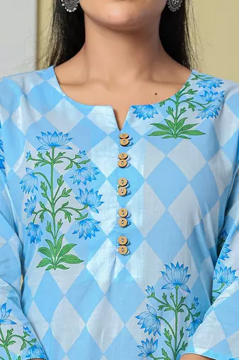 blue cotton straight kurta pant dupatta set