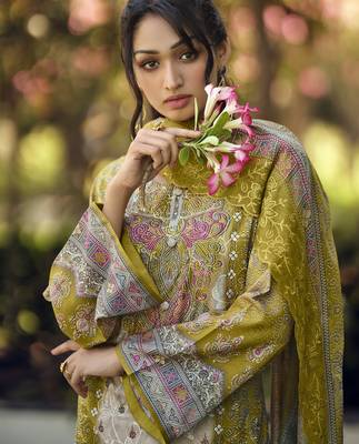 green lawn cotton digital printed dress material 3