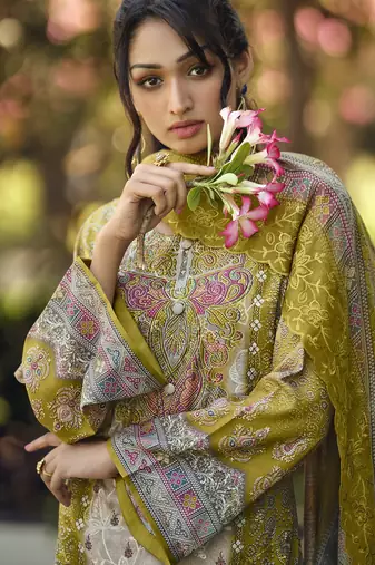 green lawn cotton digital printed dress material