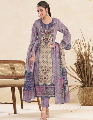  lavender lawn cotton digital printed dress material 3