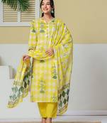 yellow cotton straight kurta pant dupatta set