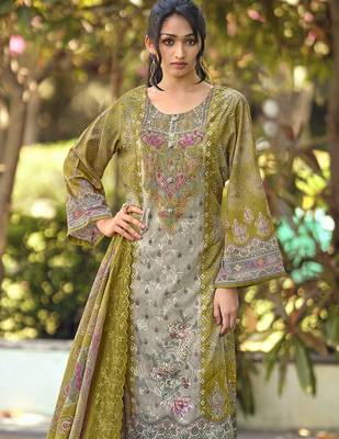 green lawn cotton digital printed dress material 4