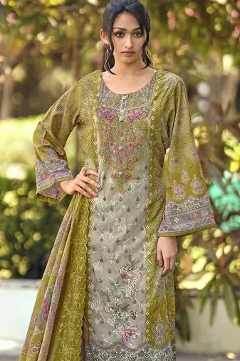 green lawn cotton digital printed dress material