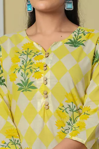 yellow cotton straight kurta pant dupatta set