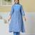 sky blue cotton kantha work kurta pant dupatta set