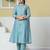 blue mul chanderi embroidery a line kurta pant dupatta set