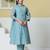 blue mul chanderi embroidery a line kurta pant dupatta set