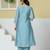 blue mul chanderi embroidery a line kurta pant dupatta set