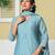 blue mul chanderi embroidery a line kurta pant dupatta set