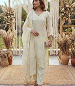 yellow chanderi cotton lining kurta dupatta pant set