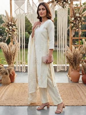 yellow chanderi cotton lining kurta dupatta pant set 2