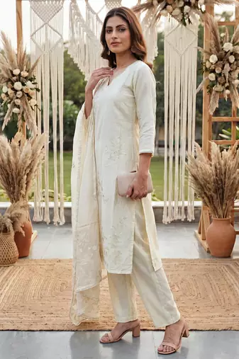 yellow chanderi cotton lining kurta dupatta pant set