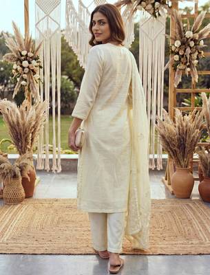 yellow chanderi cotton lining kurta dupatta pant set 3