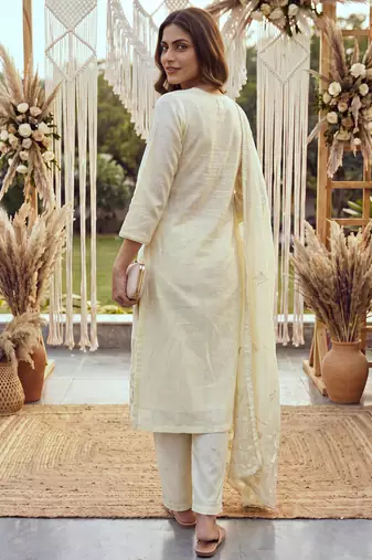 yellow chanderi cotton lining kurta dupatta pant set