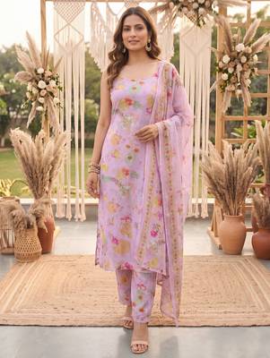 pink printed slik blend kurta dupatta pant set 1