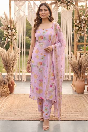 pink printed slik blend kurta dupatta pant set