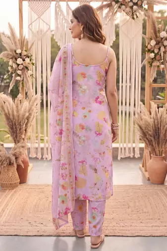 pink printed slik blend kurta dupatta pant set