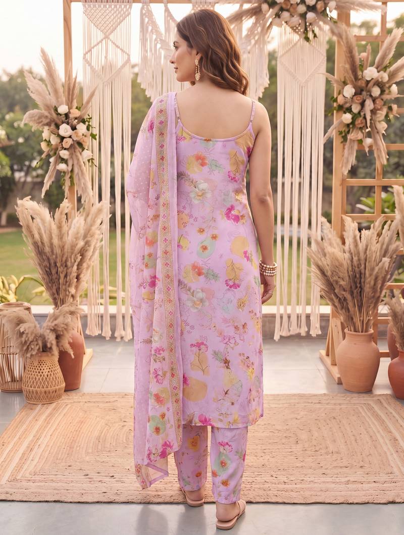 pink printed slik blend kurta dupatta pant set