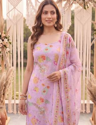 pink printed slik blend kurta dupatta pant set 4