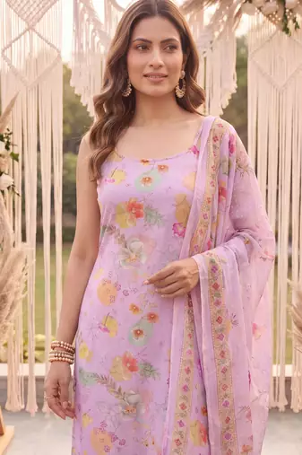 pink printed slik blend kurta dupatta pant set