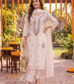 Yufta cream chanderi cotton lining kurta dupatta pant set