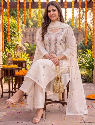 Yufta cream chanderi cotton lining kurta dupatta pant set 5