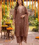 brown chanderi cotton lining kurta dupatta pant set