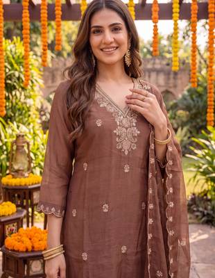 brown chanderi cotton lining kurta dupatta pant set 4