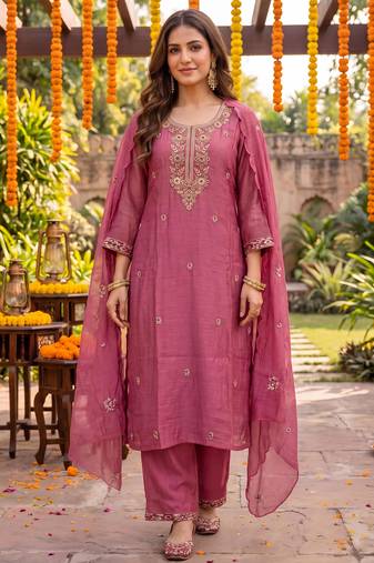 pink chanderi cotton lining kurta dupatta pant set