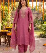 pink chanderi cotton lining kurta dupatta pant set