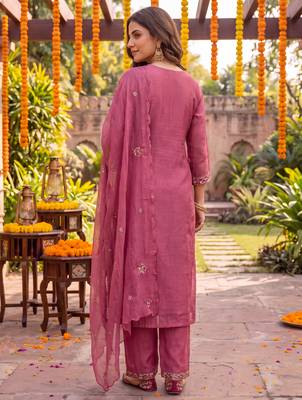 pink chanderi cotton lining kurta dupatta pant set 3