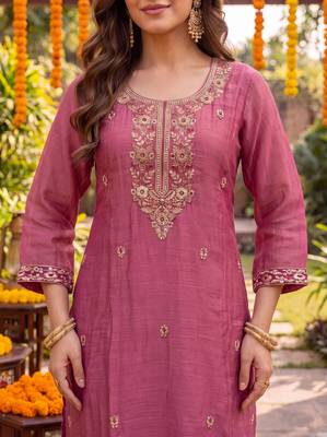 pink chanderi cotton lining kurta dupatta pant set 4