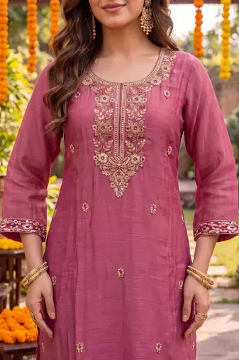 pink chanderi cotton lining kurta dupatta pant set
