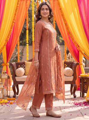 Yufta rust tissue lining kurta dupatta pant set 2