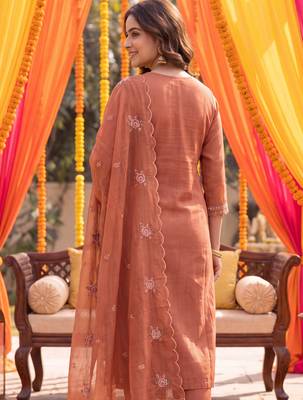Yufta rust tissue lining kurta dupatta pant set 3