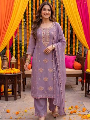 lavender tissue lining kurta dupatta pant set 1