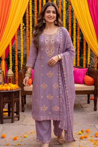 lavender tissue lining kurta dupatta pant set