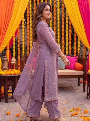 lavender tissue lining kurta dupatta pant set 2