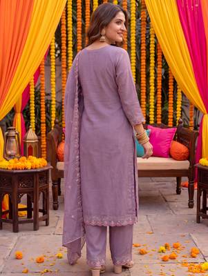 lavender tissue lining kurta dupatta pant set 3