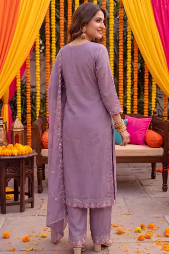 lavender tissue lining kurta dupatta pant set