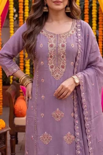 lavender tissue lining kurta dupatta pant set